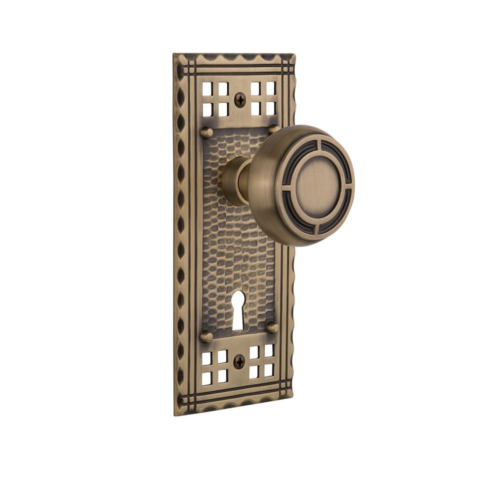 Nostalgic Warehouse CRAMIS Double Dummy Knob Craftsman Plate with Mission Knob and Keyhole in Antique Brass